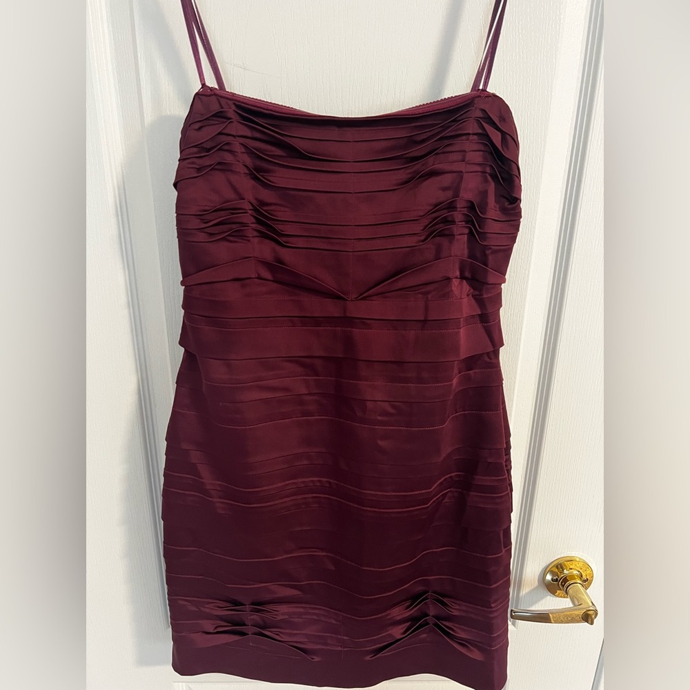 BCBG Mazazria burgundy bondage dress
